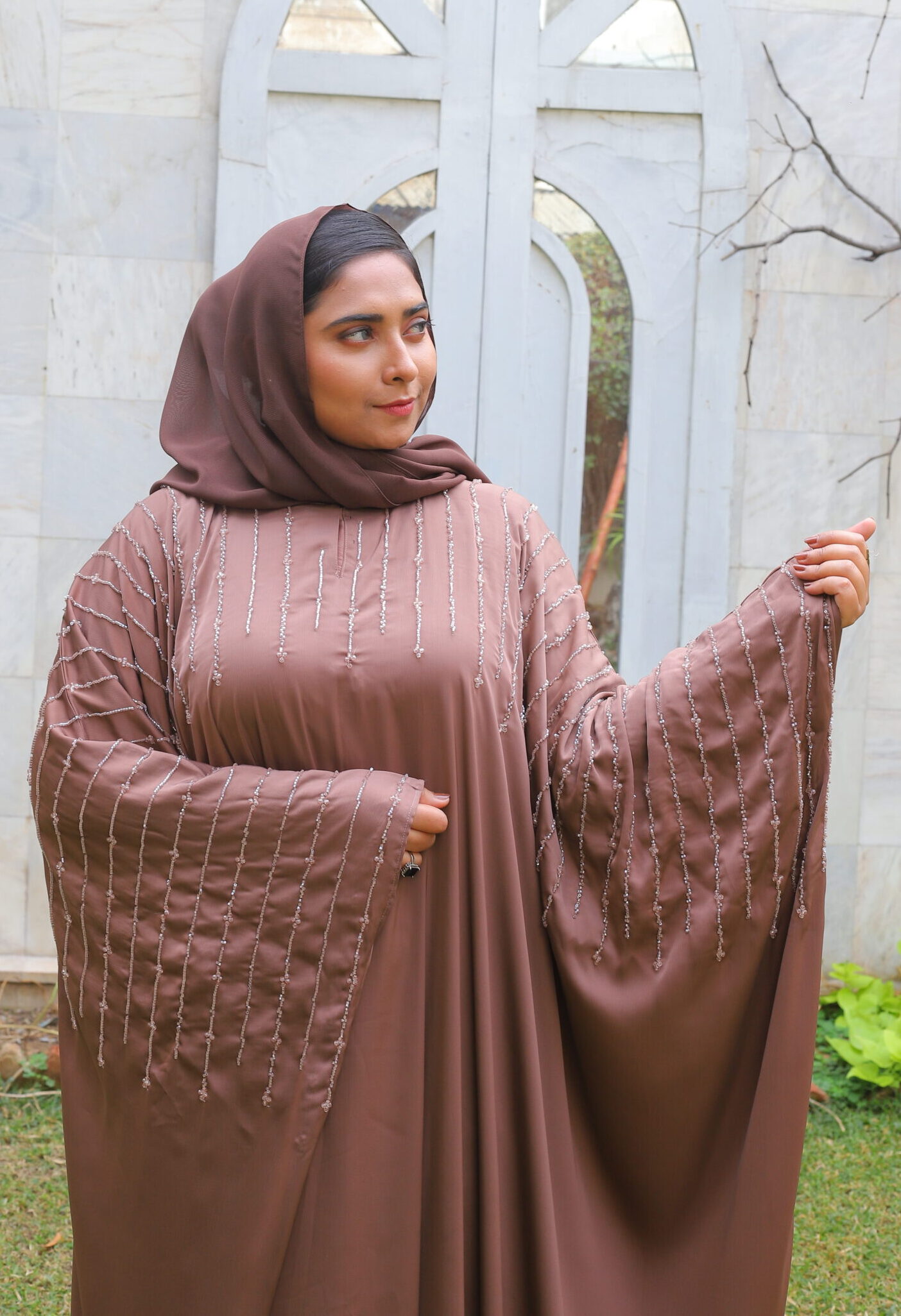 Minha Handwork Abaya – Premium Brown Modest Wear | Allara Abaya Pakistan